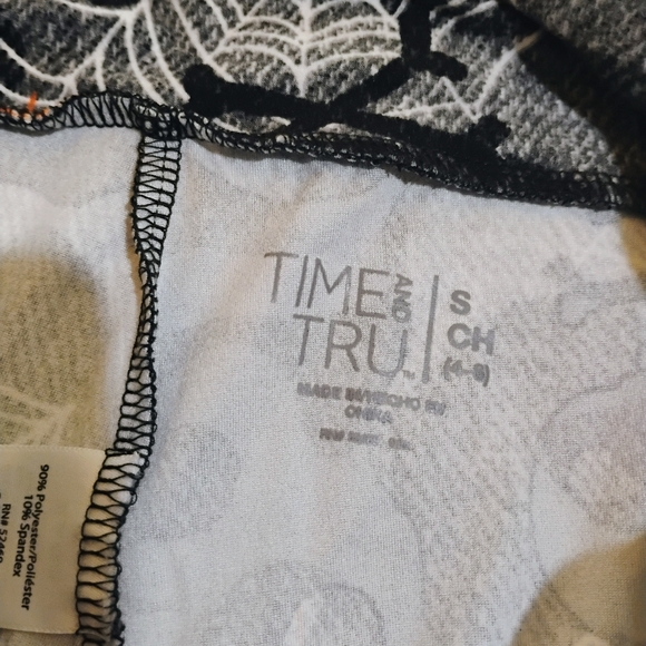 Time and Tru Black Leggings with White Spiderweb and Orange Accent Print - Picture 2 of 9